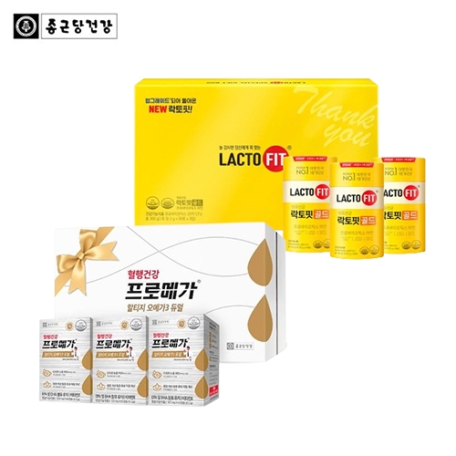 [종근당건강]NEW락토핏 골드 선물세트(리뉴얼)(3EA)+프로메가 알티지 오메가3듀얼선물세트(60캡슐*3EA)