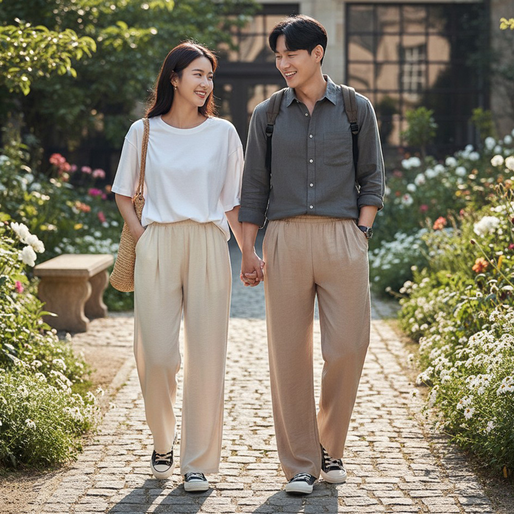 폴랫츠 린넨 투턱 와이드바지 여성 데일리 팬츠
